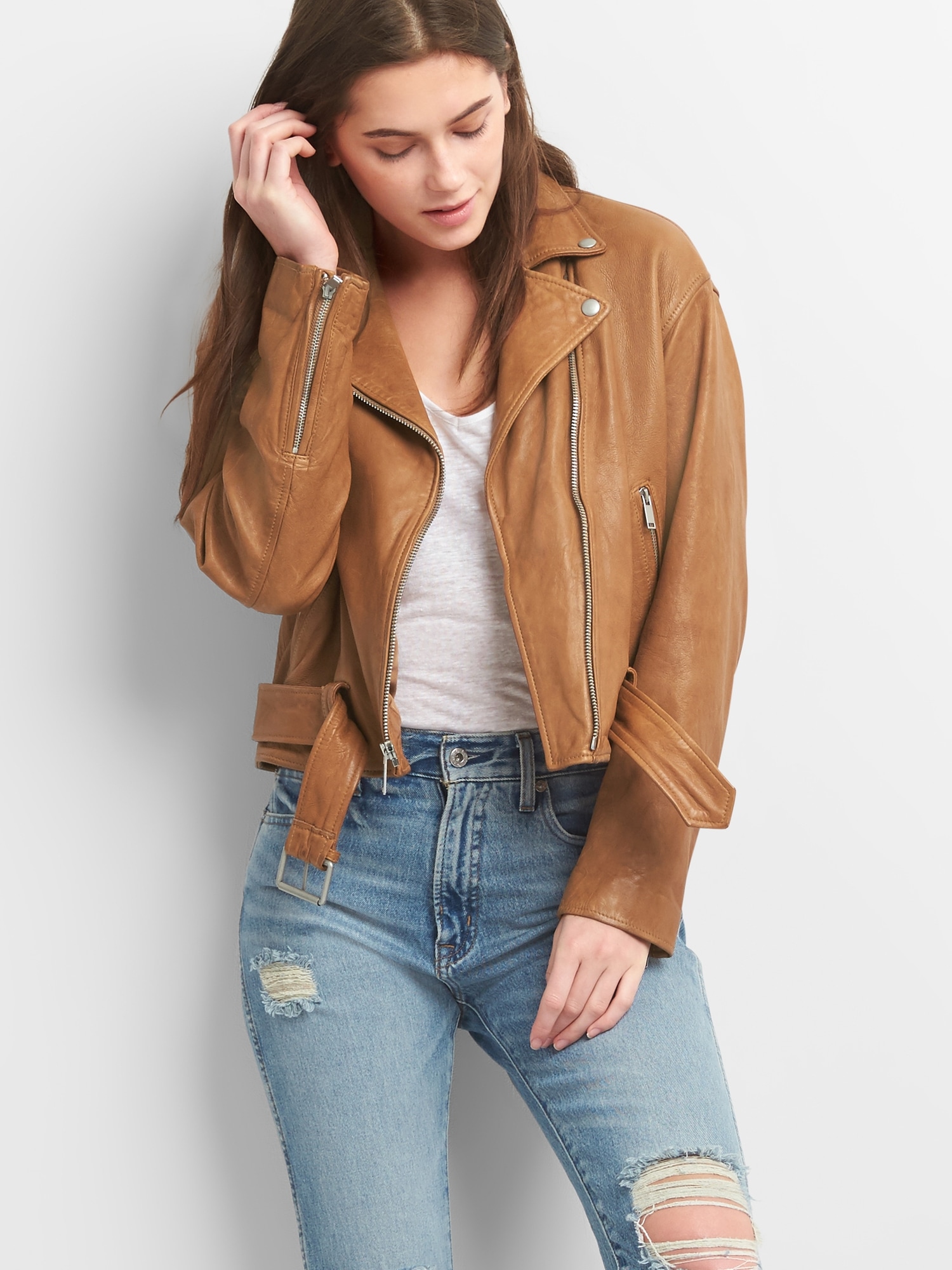 Belted Moto Jacket In Leather Gap