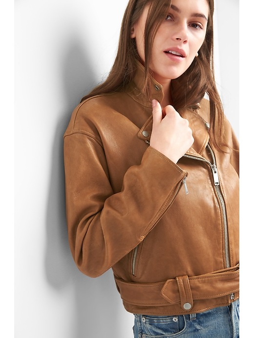 Image number 5 showing, Belted Moto Jacket in Leather