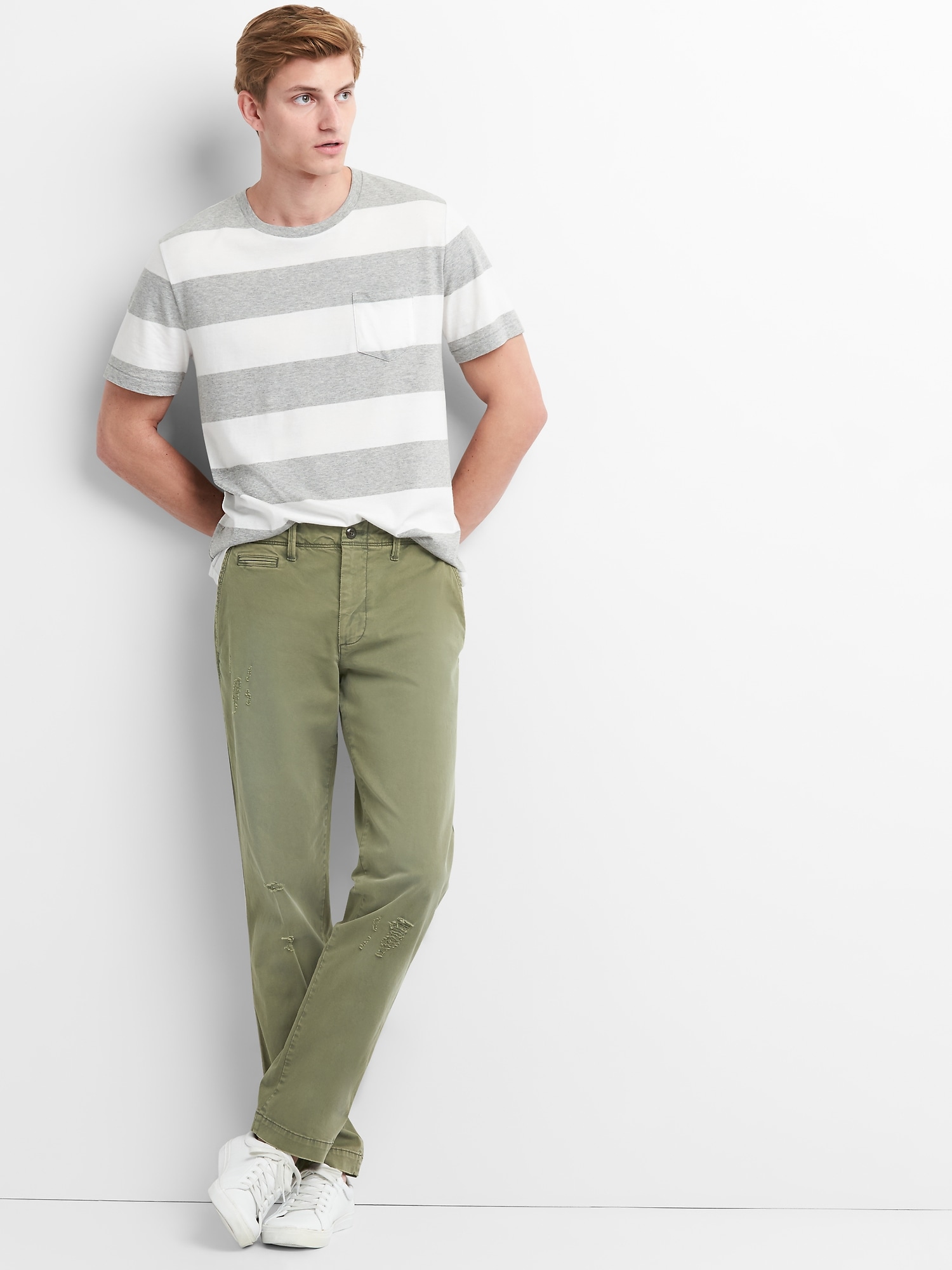 Vintage Wash Distressed Khakis in Slim Fit with GapFlex Gap