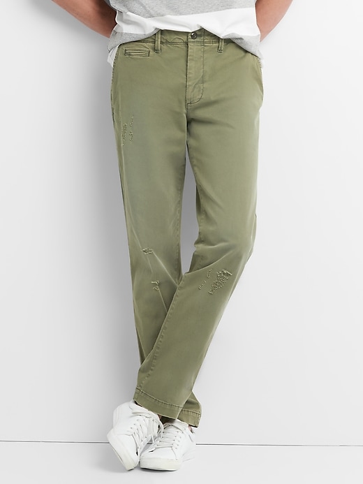 Image number 1 showing, Vintage Wash Distressed Khakis in Slim Fit with GapFlex