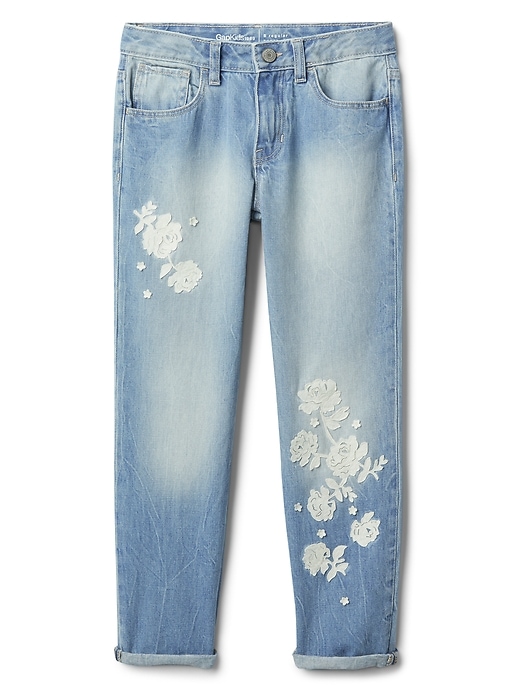 Image number 1 showing, Kids Floral Detail Girlfriend Jeans