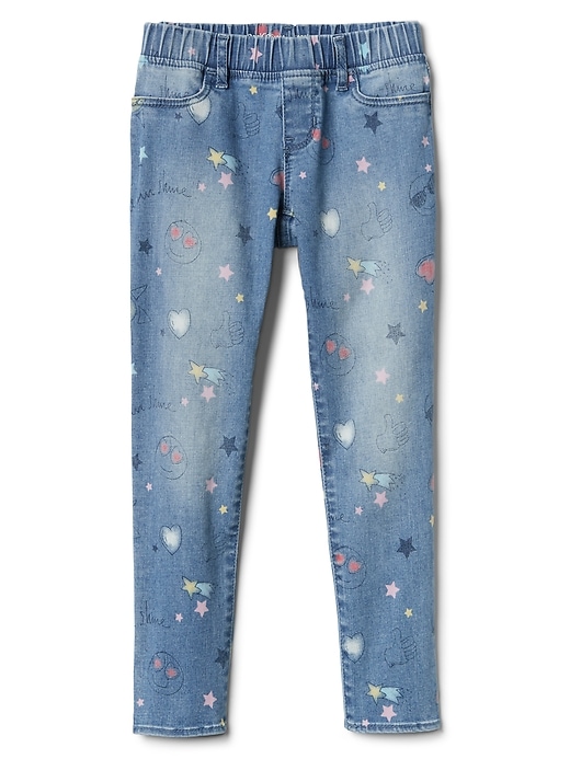 1 of 8 showing, with the color emoji medium indigo of product Kids Superdenim Favorite Jeggings in Emoji Print with Fantastiflex