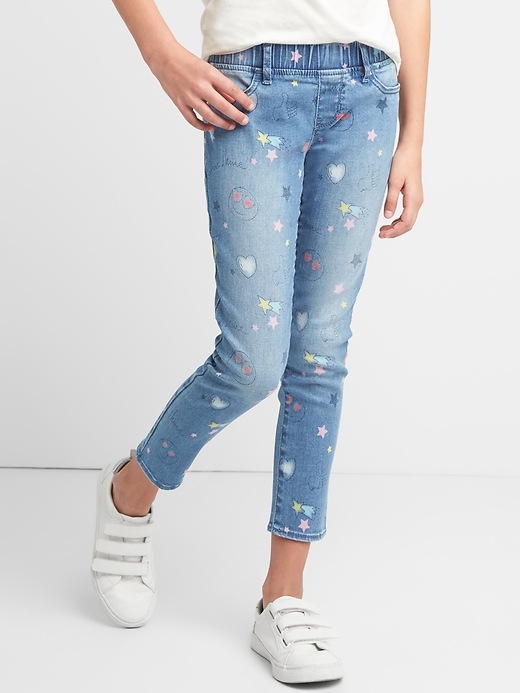 2 of 8 showing, with the color emoji medium indigo of product Kids Superdenim Favorite Jeggings in Emoji Print with Fantastiflex