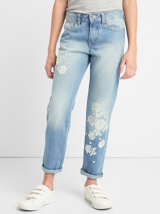 Image number 2 showing, Kids Floral Detail Girlfriend Jeans