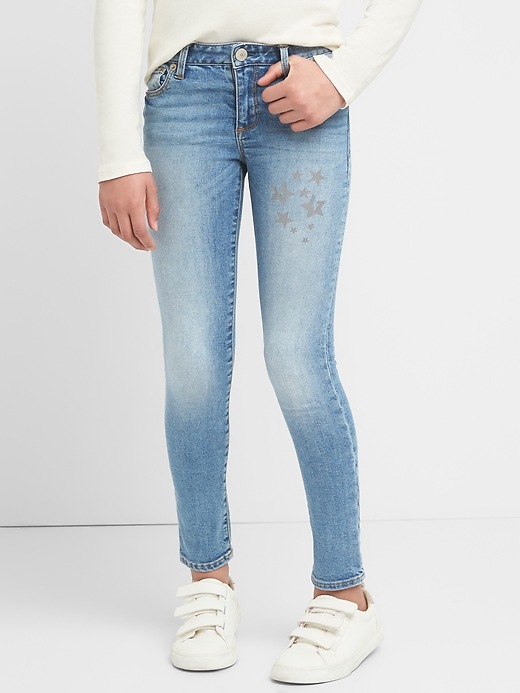 Image number 2 showing, Kids Reflective Star Graphic Skinny Jeans with Defendo