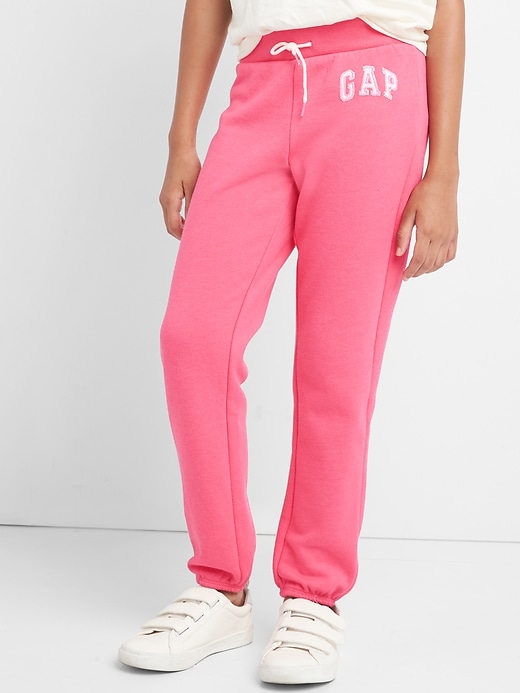 2 of 8 showing, with the color pink jubilee of product Gap Logo Joggers in Fleece