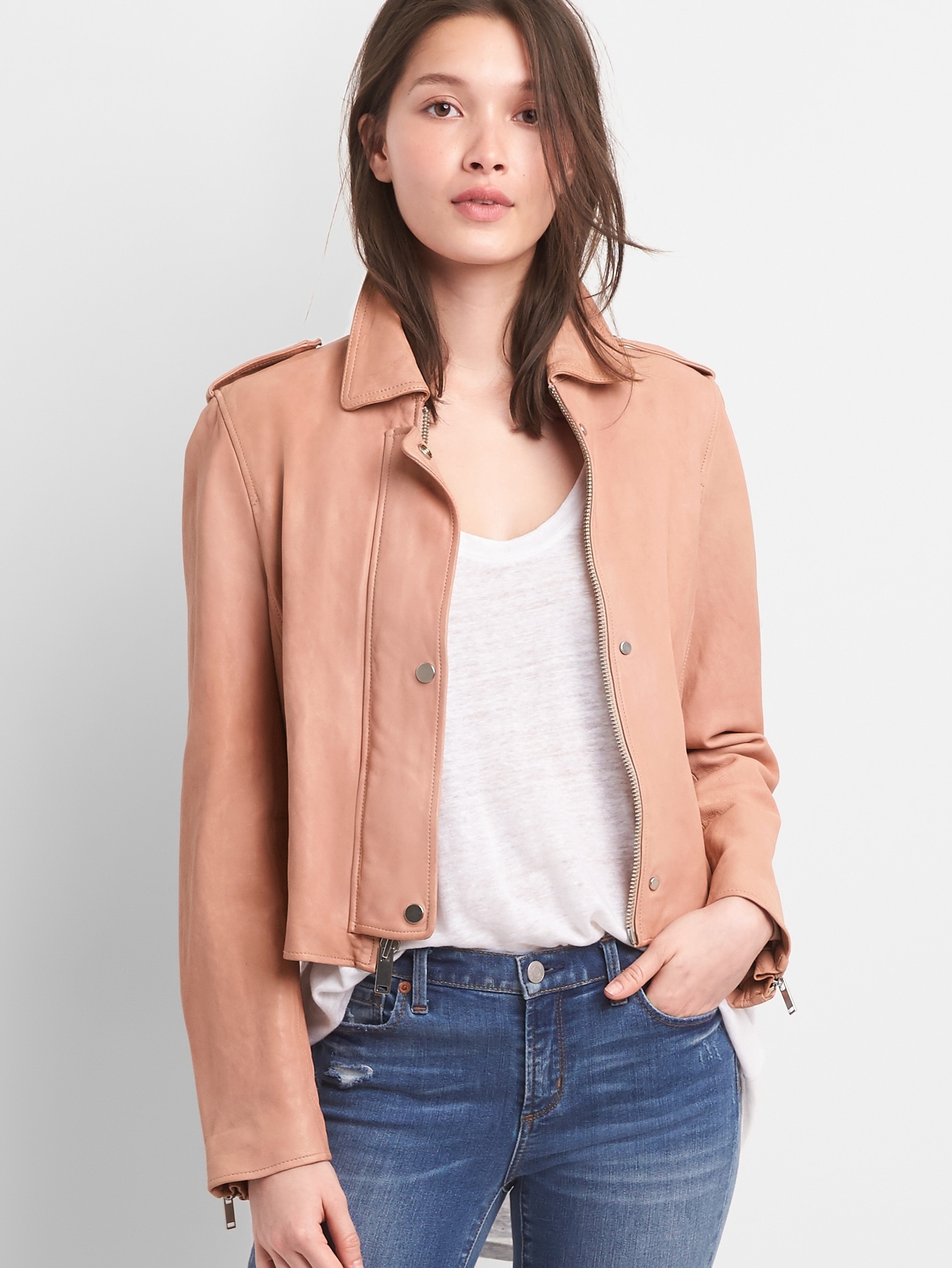Gap blue hotsell jeans leather jacket