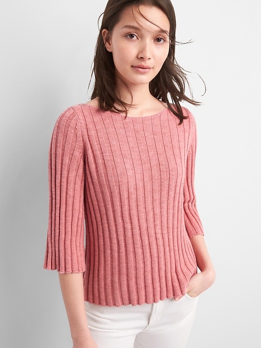 View large product image 1 of 1. Fluted Sleeve Pullover Sweater