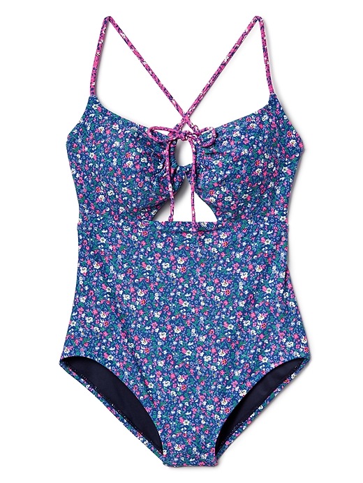 Image number 3 showing, Cut-Out Floral Print One-Piece Suit