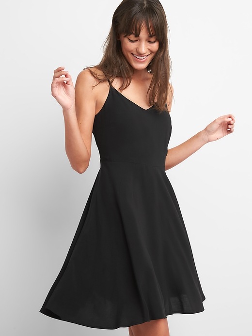 green emerald velvet dress GAP Womens Cami Fit & Flare Dress True Black M at Amazon Women's Clothing  store main image 1