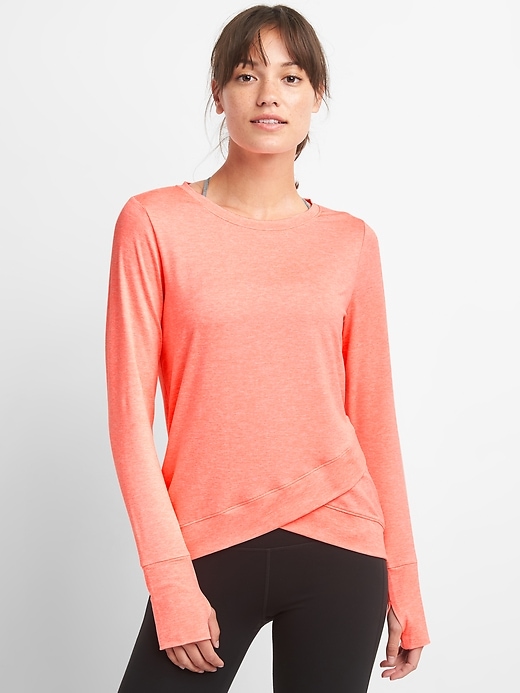 View large product image 1 of 1. GapFit Tulip Front Top in Brushed Jersey
