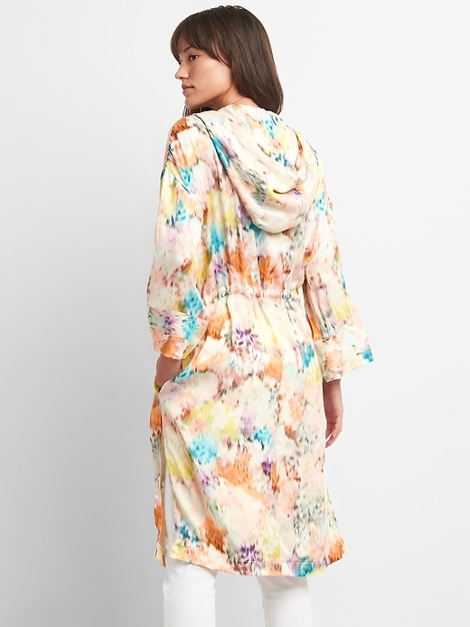 Image number 2 showing, Hooded Print Kimono Jacket in Satin