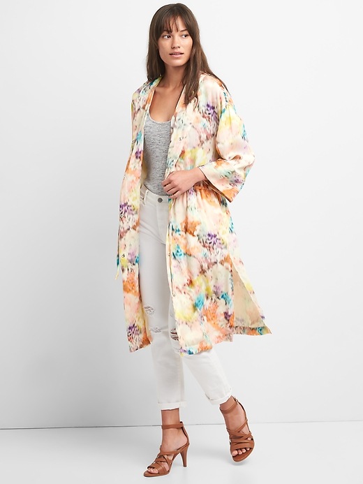 Image number 3 showing, Hooded Print Kimono Jacket in Satin