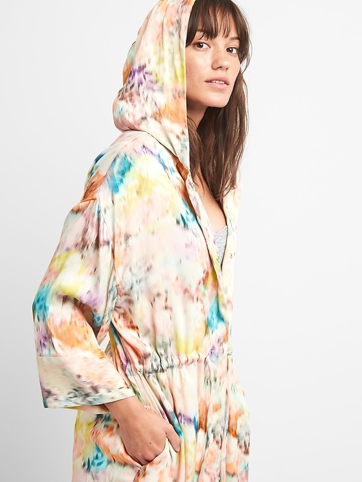 Image number 5 showing, Hooded Print Kimono Jacket in Satin