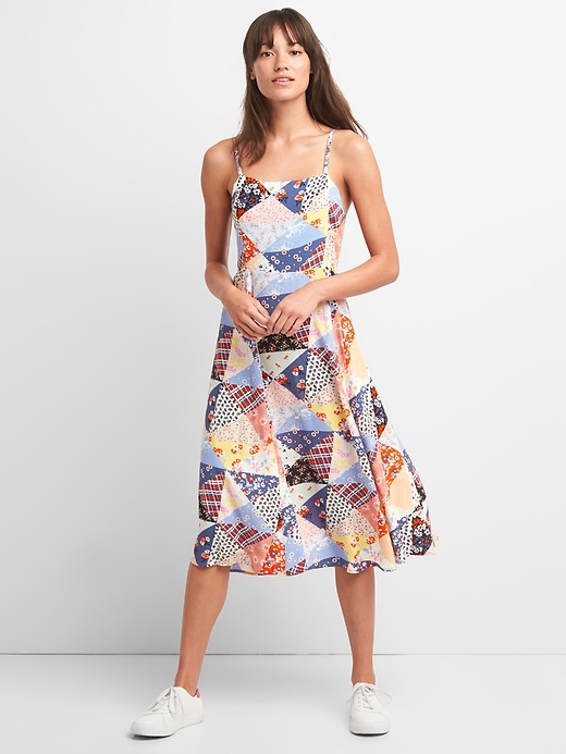 Scarf Patchwork Fit and Flare Midi Dress | Gap