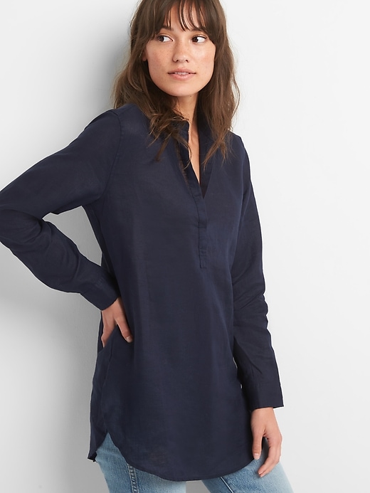 Image number 8 showing, Popover Boyfriend Tunic Shirt in Linen