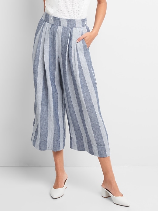 Image number 1 showing, High Rise Cropped Wide-Leg Pants in Linen