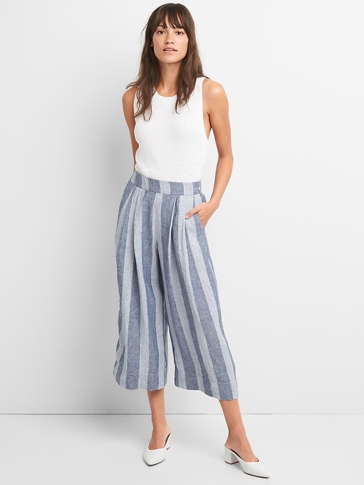 Image number 3 showing, High Rise Cropped Wide-Leg Pants in Linen