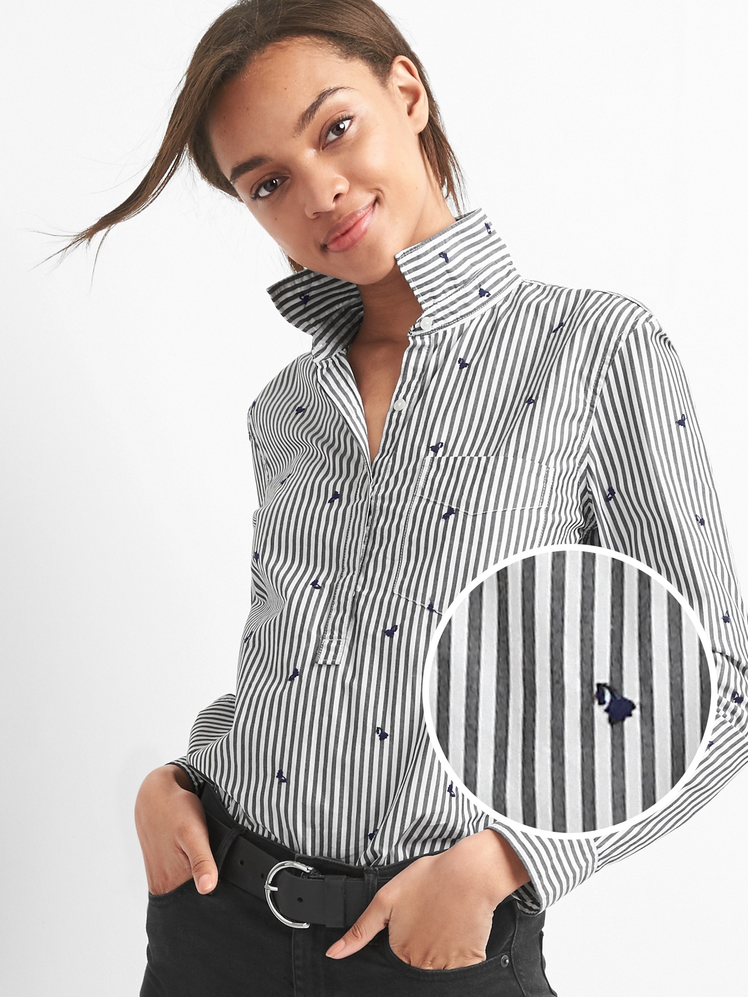 Embroidered stripe popover boyfriend shirt Gap