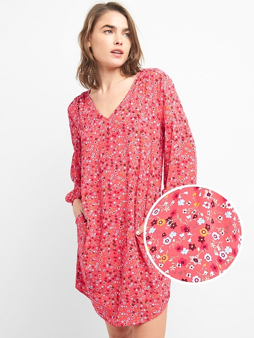 1 of 8 showing, with the color pink floral of product Long Sleeve Shift Dress