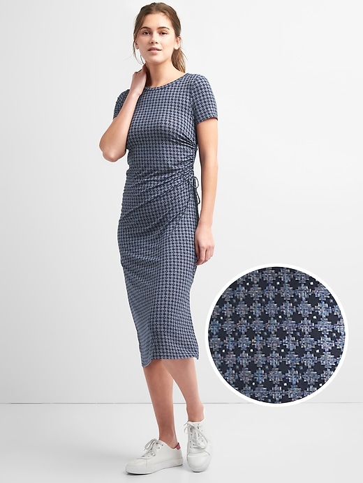 View large product image 1 of 1. Short Sleeve Ruched Side Midi Dress