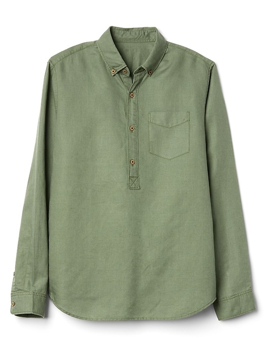 Image number 6 showing, Standard Fit Half-Button Shirt in Linen-Cotton