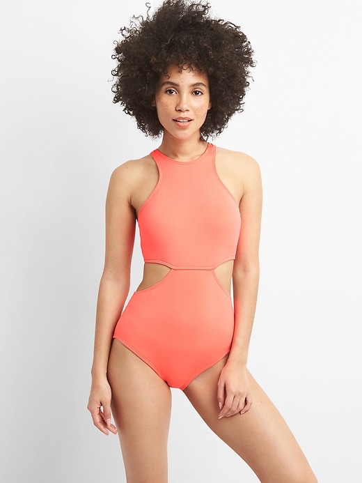 View large product image 1 of 1. GapFit High-Neck Cutout One-Piece Suit