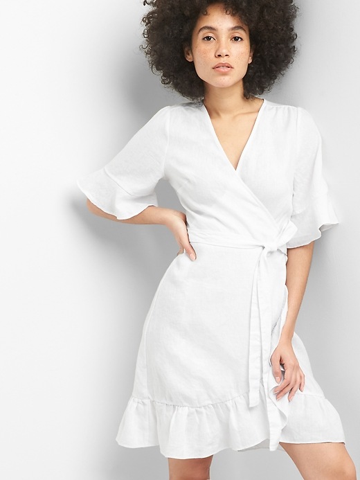 Image number 9 showing, Ruffle Wrap Dress in Linen-Cotton