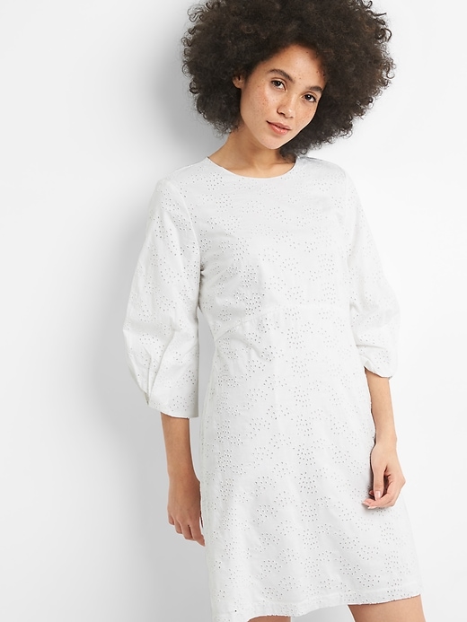 Image number 7 showing, A-Line Balloon Sleeve Eyelet Dress