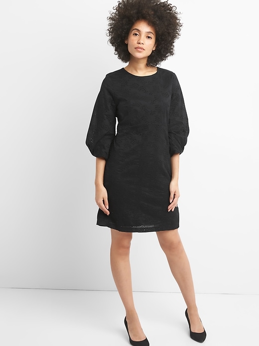 Image number 3 showing, A-Line Balloon Sleeve Eyelet Dress