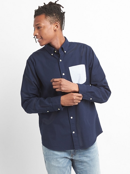 Image number 1 showing, Standard Fit Shirt in Oxford with Contrast Pocket