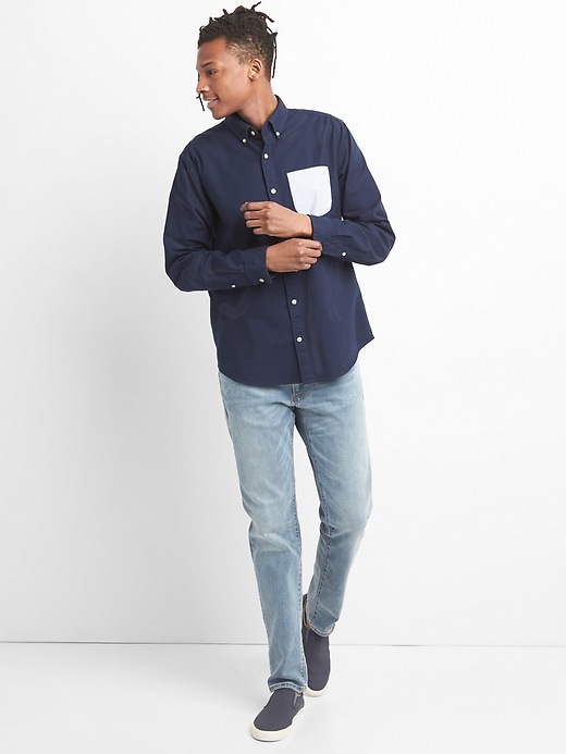Image number 3 showing, Standard Fit Shirt in Oxford with Contrast Pocket