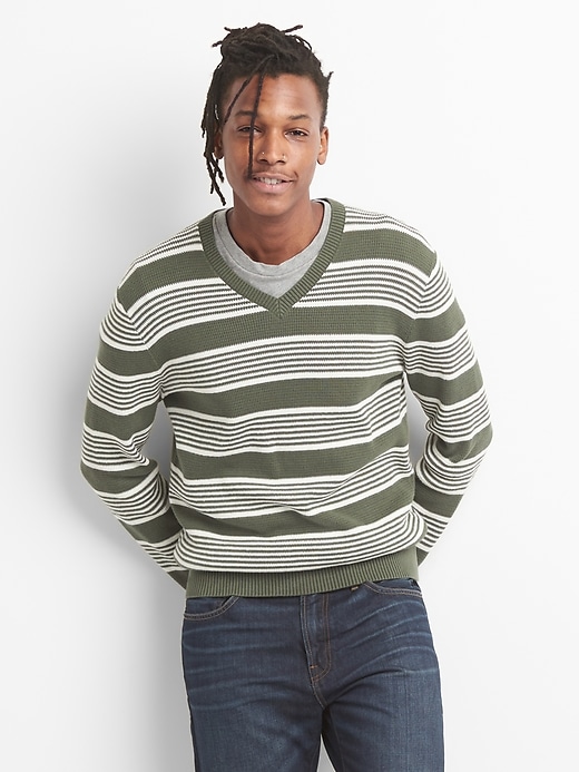 Image number 1 showing, Lightweight Stripe V-Neck Pullover Sweater