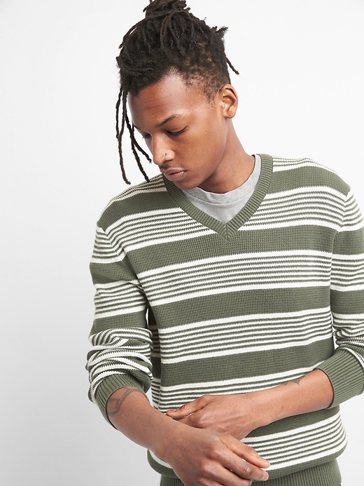 Image number 5 showing, Lightweight Stripe V-Neck Pullover Sweater