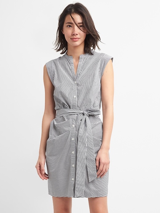 Image number 1 showing, Stripe Ruched Shirtdress in Poplin