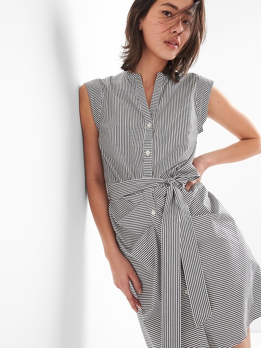Image number 5 showing, Stripe Ruched Shirtdress in Poplin
