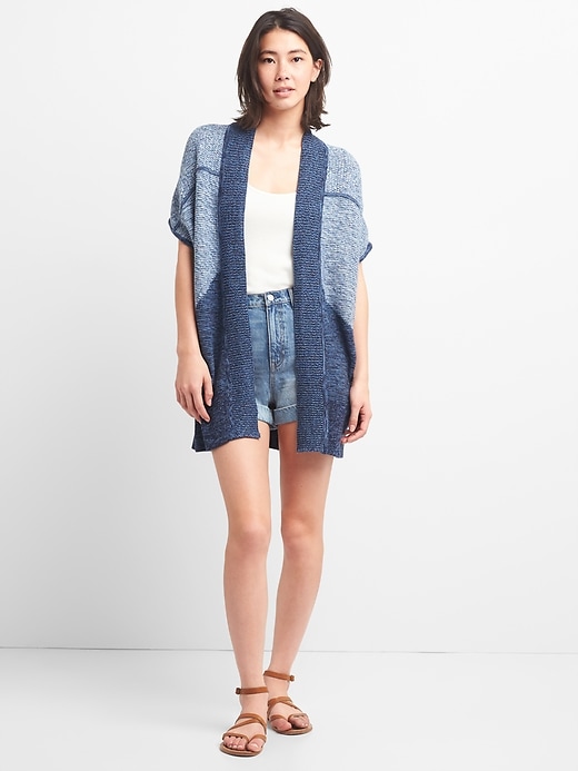 Image number 3 showing, Patchwork Open-Front Poncho Cardigan Sweater