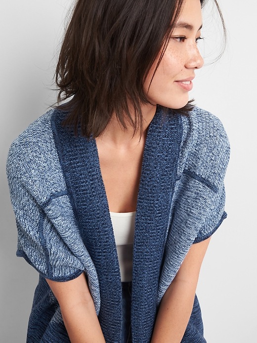 Image number 5 showing, Patchwork Open-Front Poncho Cardigan Sweater