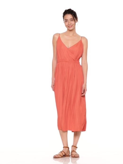 gap pleated wrap cami dress NWT GAP Clay Brown Wrap Cami Midi Dress Sz 16 Tall Pleated Pocket Cotton Resort