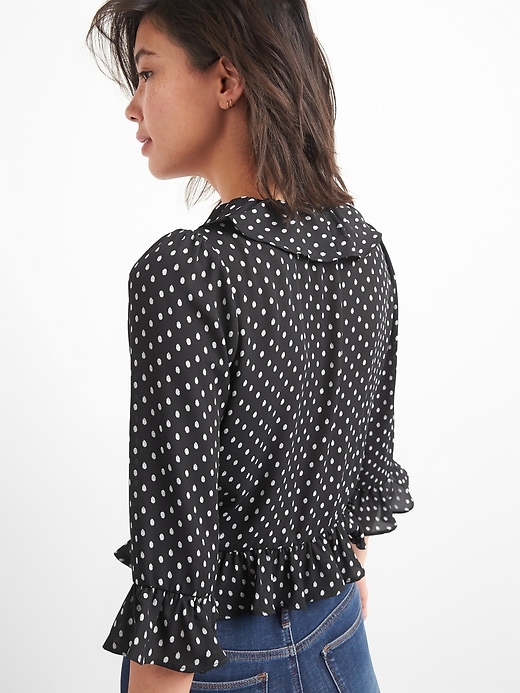 2 of 8 showing, with the color black of product Wrap-Front Print Ruffle Blouse