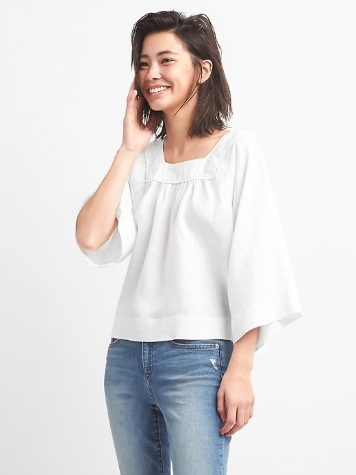 Image number 1 showing, Raglan Sleeve Square-Neck Blouse in Linen