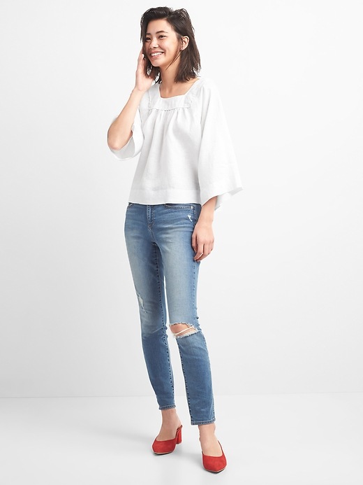Image number 3 showing, Raglan Sleeve Square-Neck Blouse in Linen