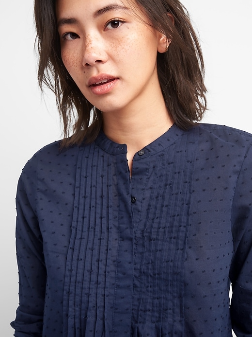 View large product image 1 of 1. Popover Pintuck Shirt in Swiss Dot