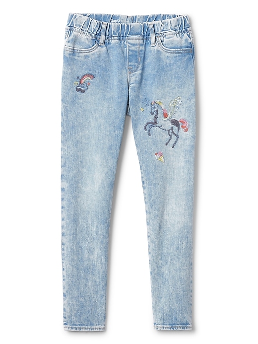1 of 8 showing, with the color light indigo of product Kids Embroidered Jeggings with Fantastiflex