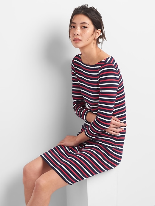 Image number 1 showing, Modern Stripe Boatneck T-Shirt Dress