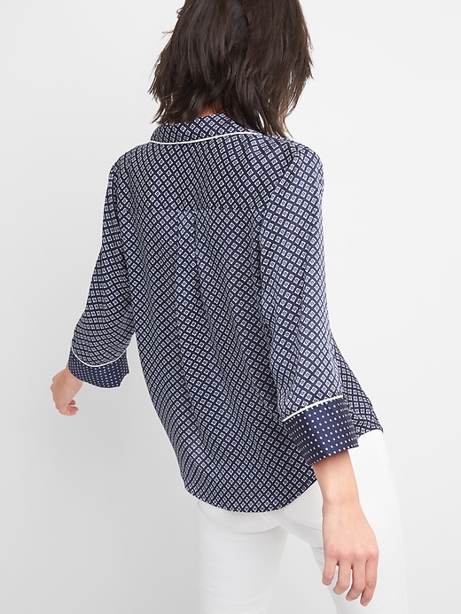 2 of 8 showing, with the color navy print of product Three-Quarter Sleeve Print Shirt