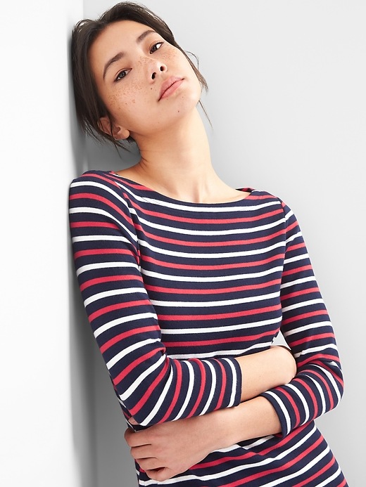 Image number 5 showing, Modern Stripe Boatneck T-Shirt Dress