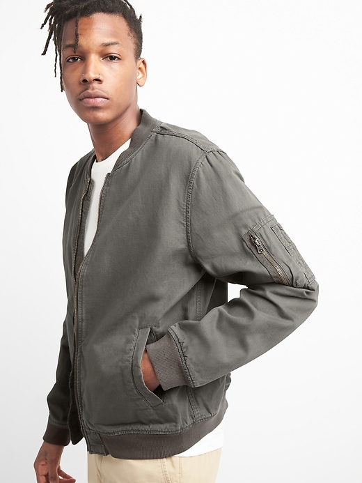 View large product image 1 of 1. Color Linen Bomber Jacket