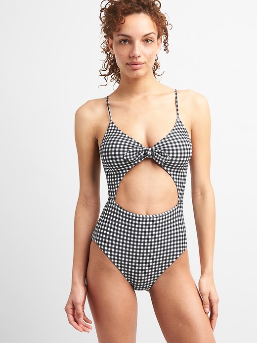 Image number 1 showing, Cut-Out Gingham One-Piece Suit