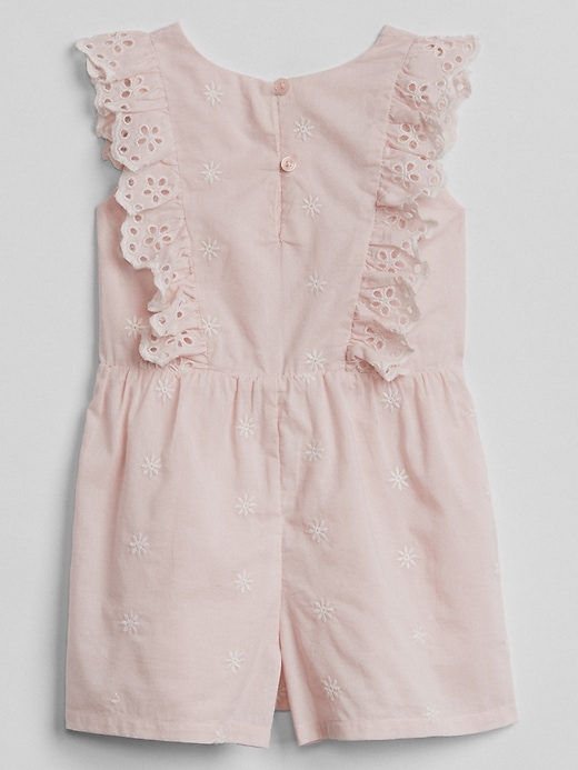 2 of 8 showing, with the color spring pink of product Eyelet Cascade Ruffle Romper